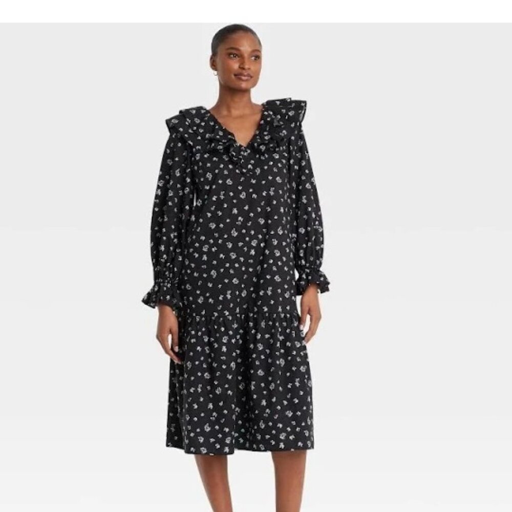 Who What Wear Ruffle Maxi Dress Ditsy Floral MEDIUM